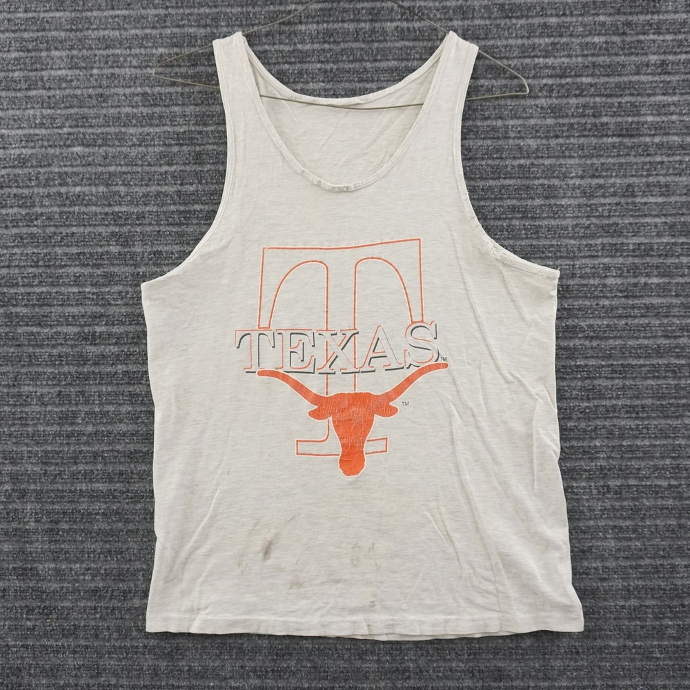 Vintage 80s Texas Longhorns Tank Top Mens XL Gray Collegiate Graphic Sleeveless